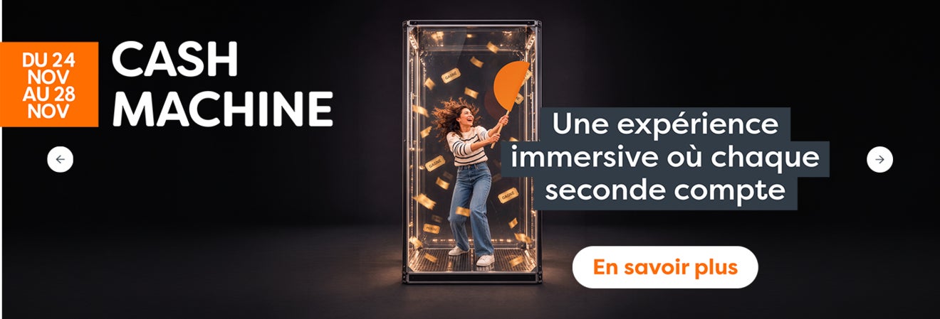 Animation Black Friday « Cash Machine » du 24 au 28 novembre : tentez de gagner des chèques cadeaux en attrapant un maximum de tickets dans une cabine à soufflerie.